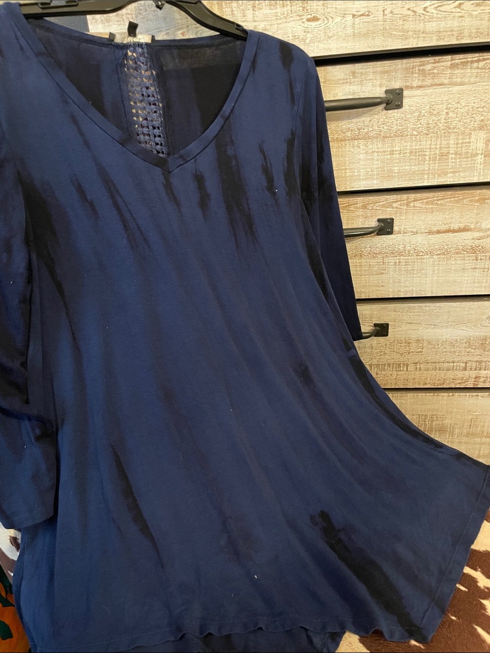 B.L.E.U. Navy V-Neck Tunic with Crocheted Back Panel